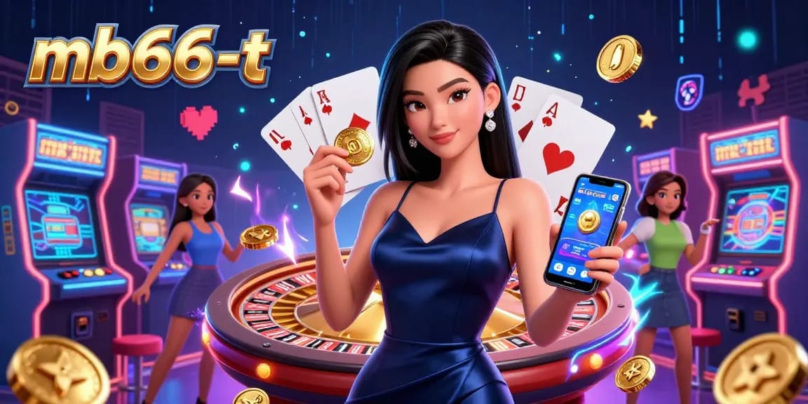 Bet on excitement with mb66-t, showcasing a confident Asian woman ready to win at her favorite casino game.