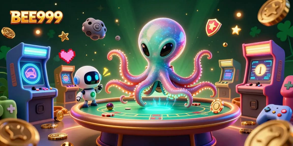 BEE999 offers immersive poker experiences with a playful alien octopus at a holographic table.