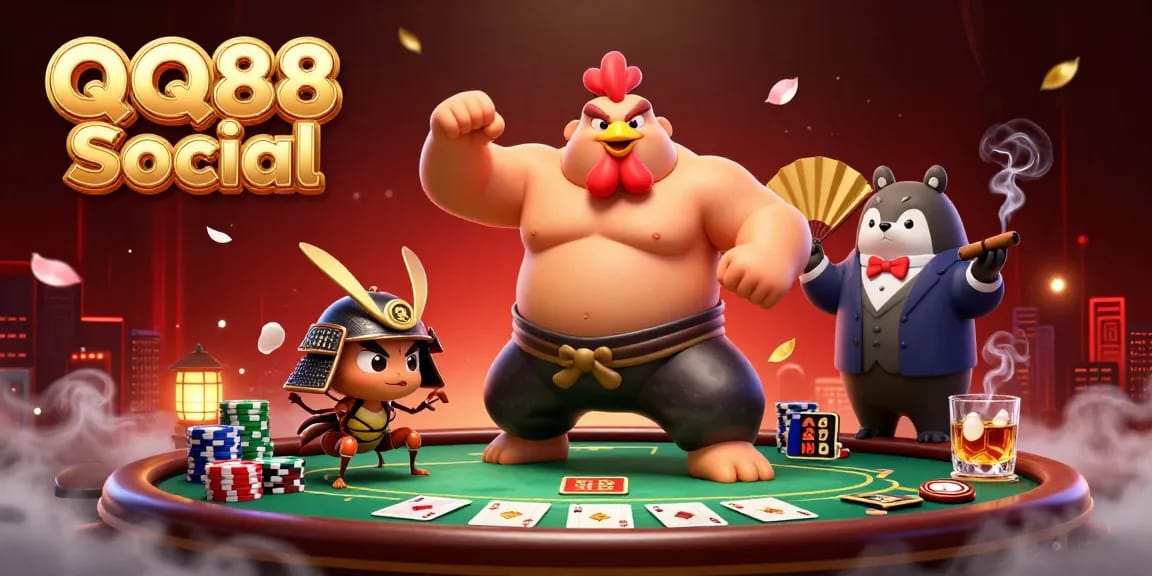 Engage in thrilling multiplayer poker strategies with QQ88 Social, showcasing dynamic gambling elements.