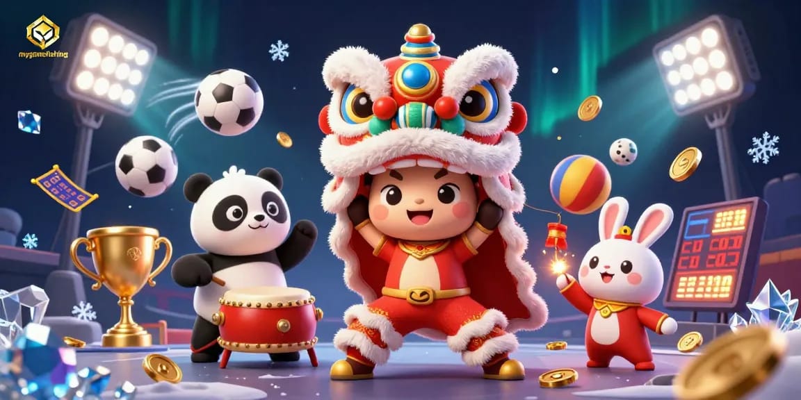 Join the action with mygamefishing's dynamic scene of a lion dance and sports betting elements.