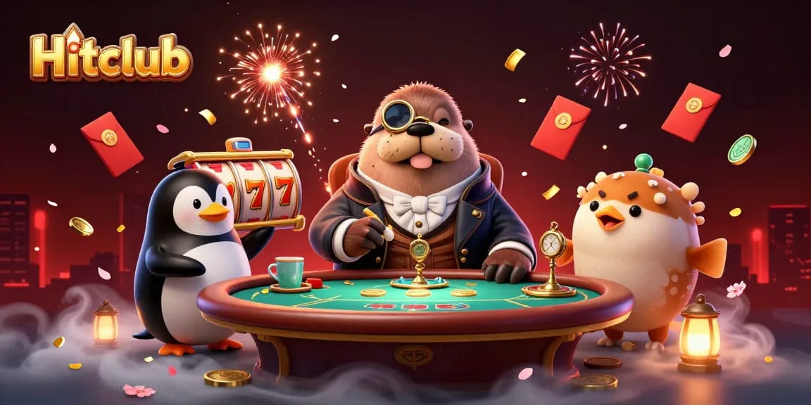 Engage with Hitclub's animated world of slots and poker with vibrant characters and elements.