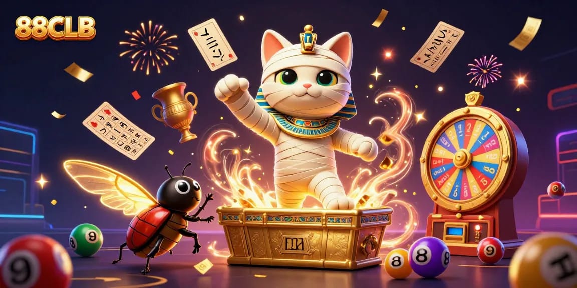 Play and Win at 88CLB with vibrant 3D casino elements and Egyptian theme