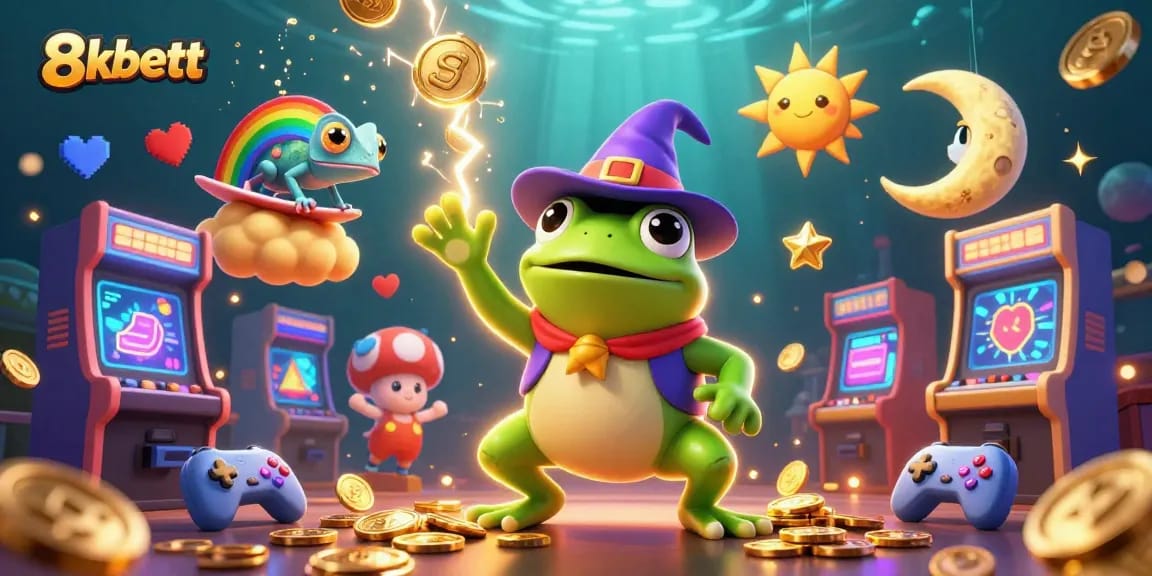 Experience vibrant gaming excitement with 8xbett and dynamic gold coin storms in a colorful scene.