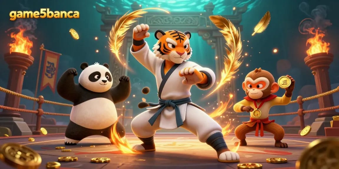 Experience thrilling gameplay at game5banca with this vibrant 3D illustration of kung fu characters in a dynamic casino setting.