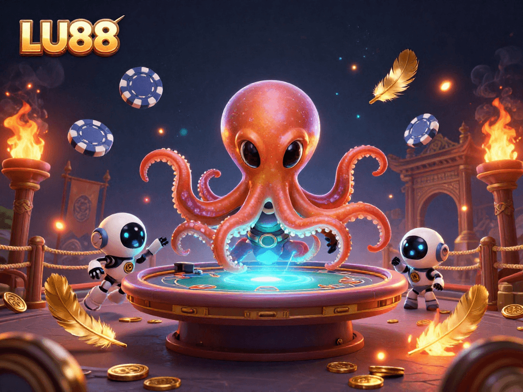 LU88 showcases an exciting alien poker scene with vibrant casino elements and a dynamic background.