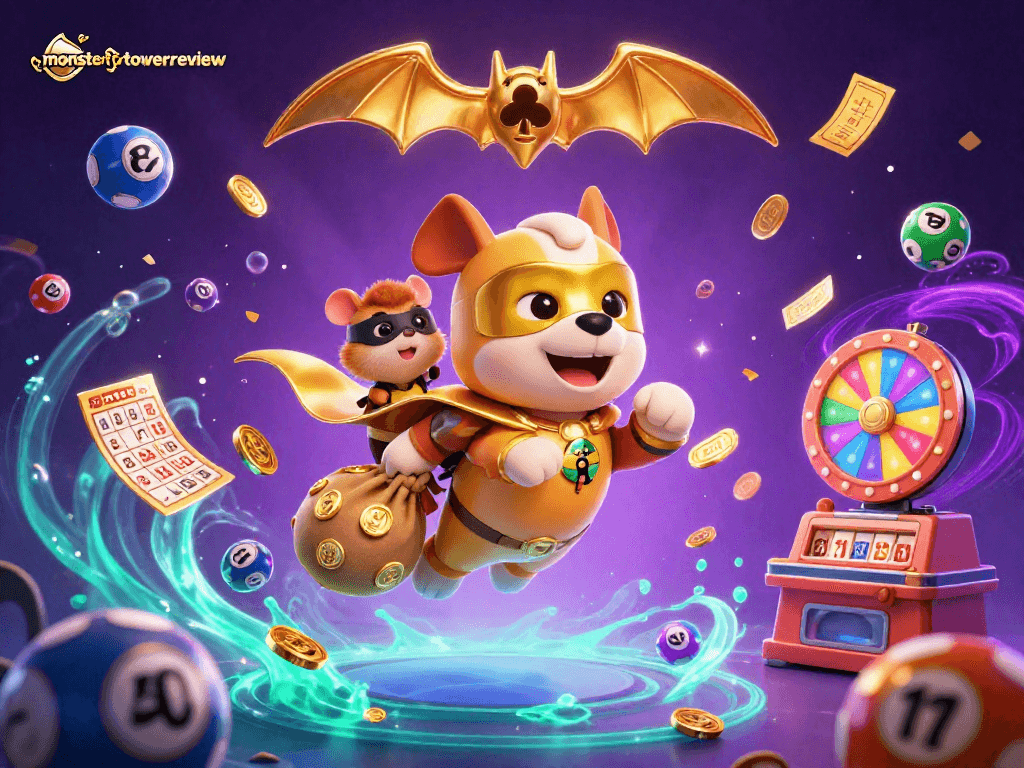 Join the action in monstertowerreview as the superhero dog and hamster collect coins in a vibrant casino adventure!