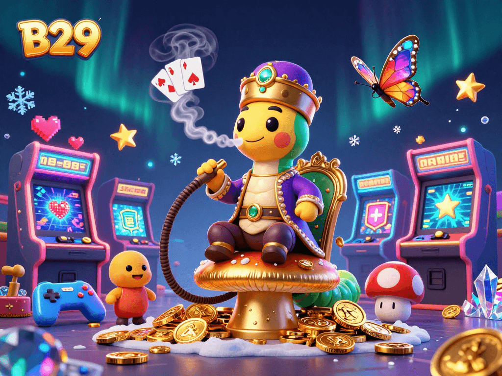 B29 immerses players in a vibrant casino scene with a caterpillar master and playful gaming elements.