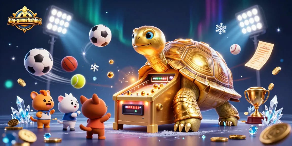 Engage with big-gamefishing excitement featuring a colossal tortoise in a vibrant gambling scene.