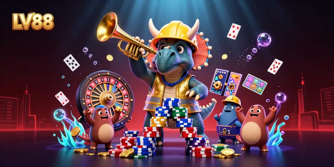 Experience thrilling play at LV88 with 3D fun as characters celebrate casino excitement.