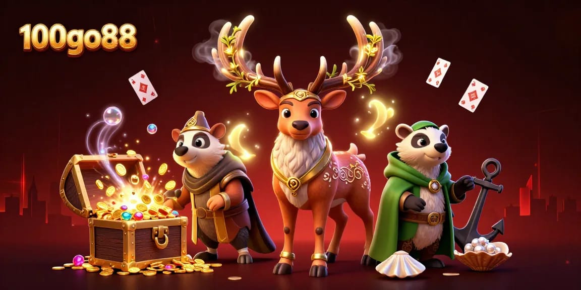 Engage with 100go88 and explore exciting game experiences in this vibrant casino illustration.