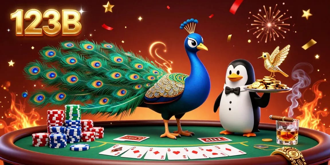 Experience vibrant gaming action with 123B's dynamic poker scene full of excitement and colorful elements.