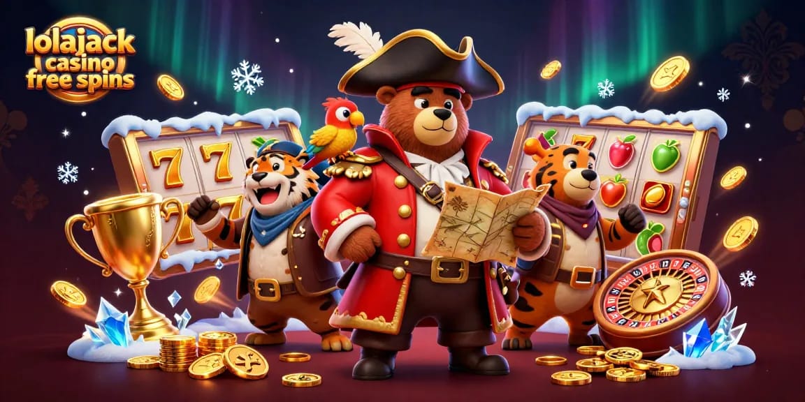 Spin big wins with lolajack casino free spins alongside a pirate captain and friends.