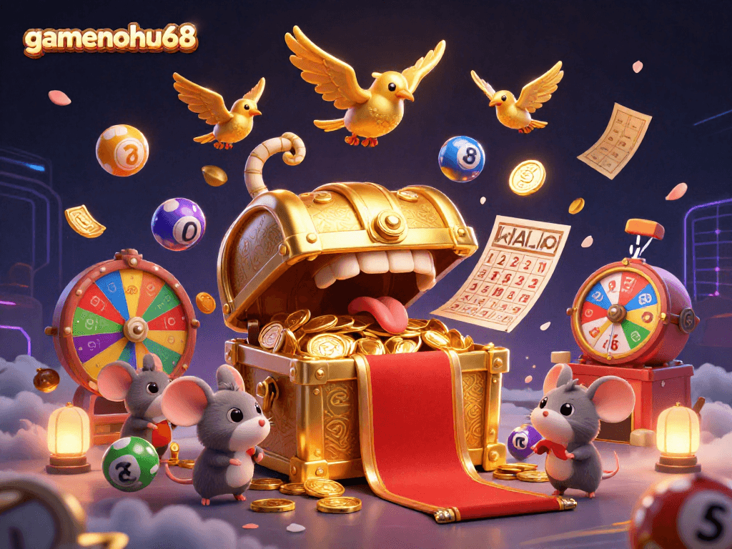 Engage with gamenohu68's vibrant lottery scene featuring animated elements and rich textures.