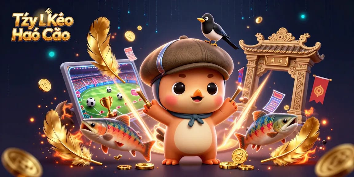 Tỷ Lệ Kèo Nhà Cái showcases a vibrant sports betting scene with an adorable Loch Ness monster and friends.