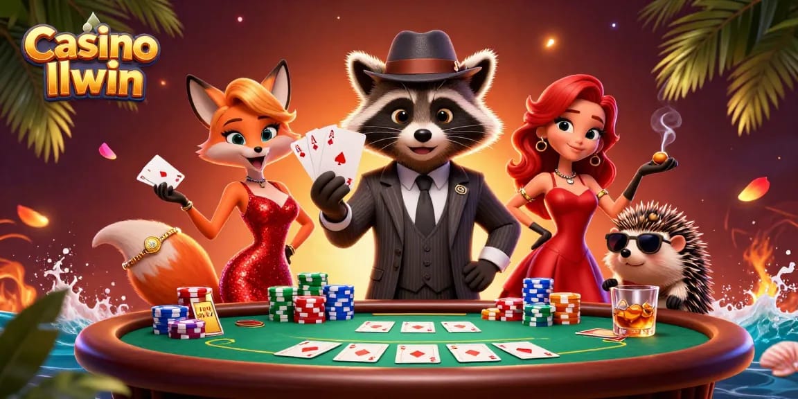 Experience the excitement of Casino llwin with vibrant characters and rich game elements in this 3D illustration.