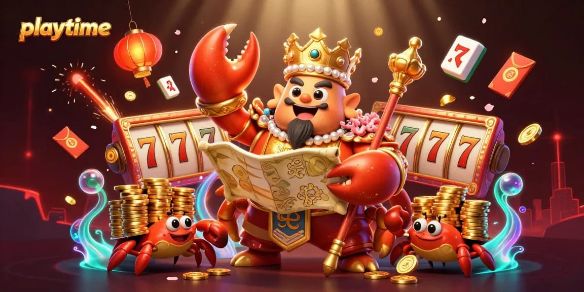 Experience the thrill of playtime with a golden crab emperor commanding fortune in an immersive casino world.