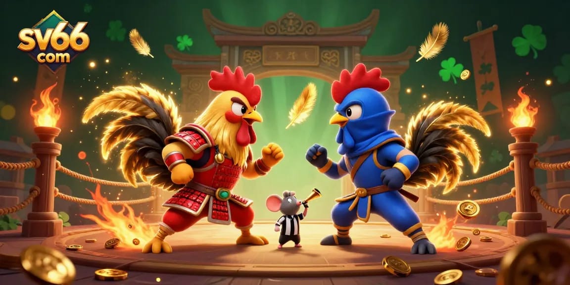 Experience thrilling action at sv66 com with intense rooster battles and vibrant casino elements.