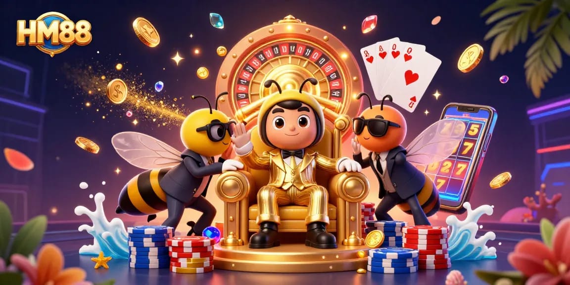 Engage with exciting gaming opportunities at HM88 with vibrant casino elements and characters.