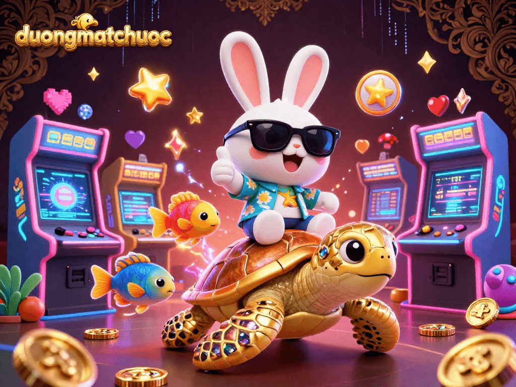 Experience excitement with duongmatchuoc; a vibrant 3D casino illustration featuring lucky symbols and characters.