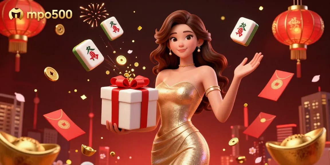 Experience thrilling wins with mpo500 in a vibrant casino scene filled with festive elements.