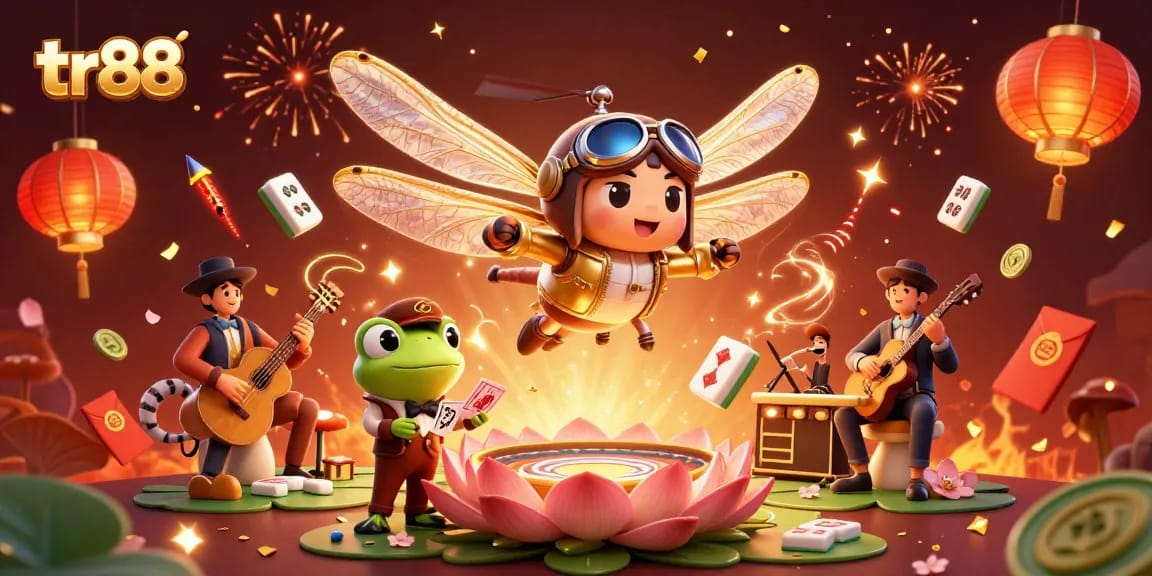 Experience thrilling gaming adventures at tr88 with a vibrant lily pad casino scene full of excitement.