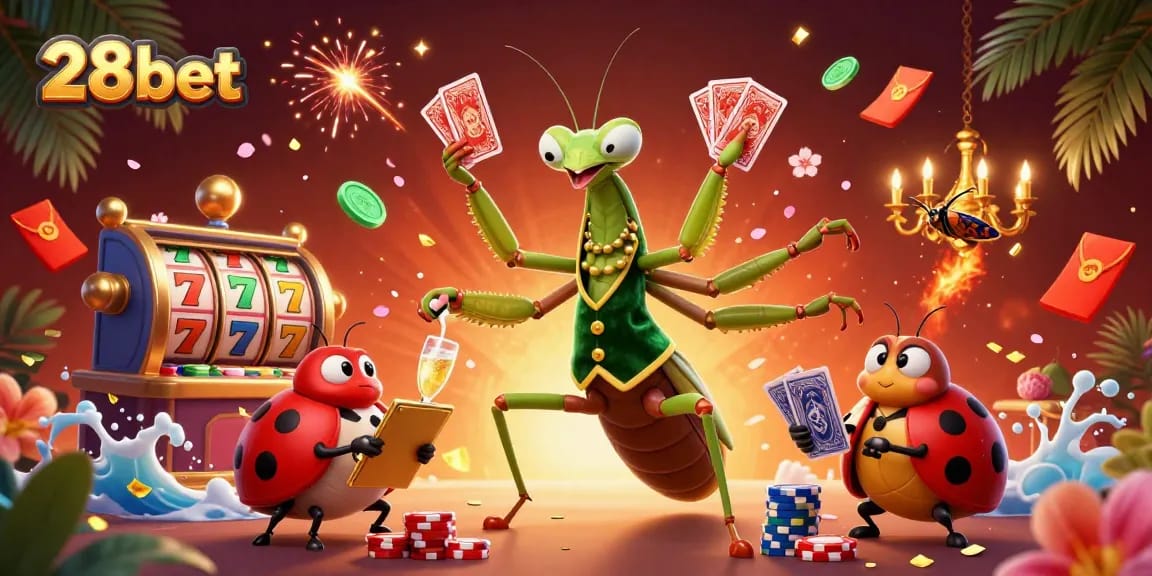 Players advance at 28bet with thrilling cards and jackpots in a lively casino environment.