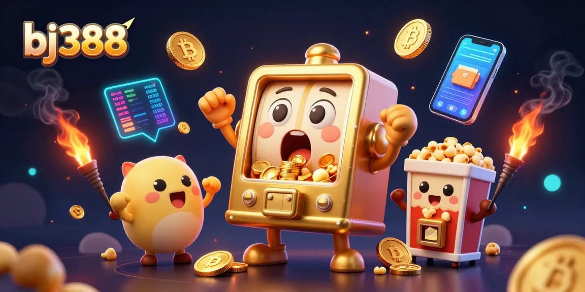 Experience the thrill of bj388 as the golden slot machine celebrates its jackpot amidst a vibrant casino scene.
