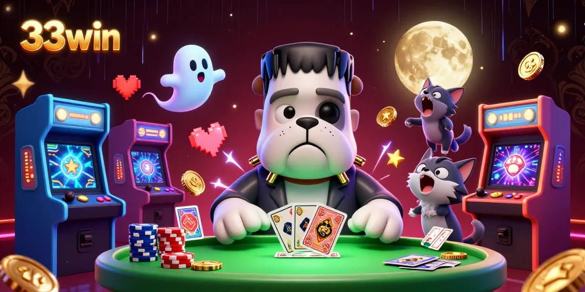 Join the fun at 33win with a cartoon monster dealer at a thrilling casino game!