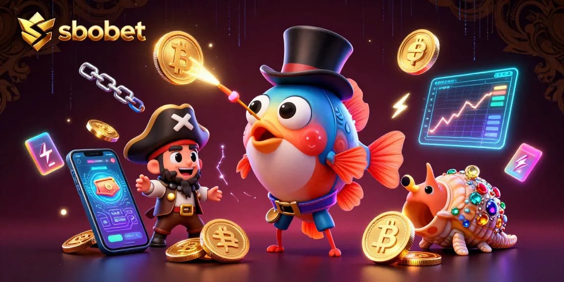 Engage and win with sbobet's exciting online gaming experience featuring vibrant animated characters and crypto elements.