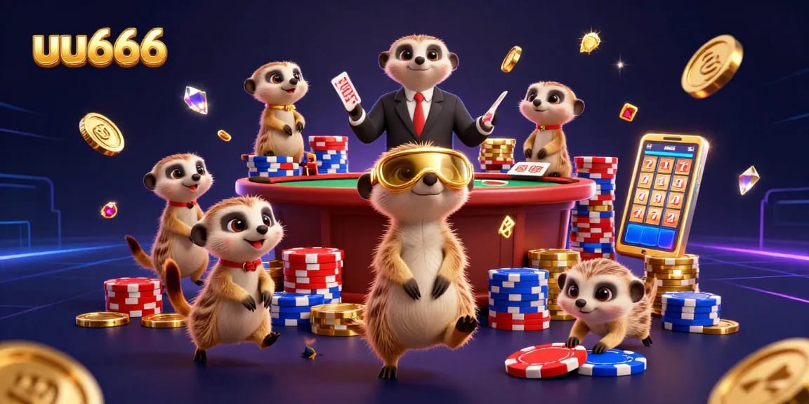 Experience the thrilling uu666 casino operation with meerkats, showcasing chips and games.