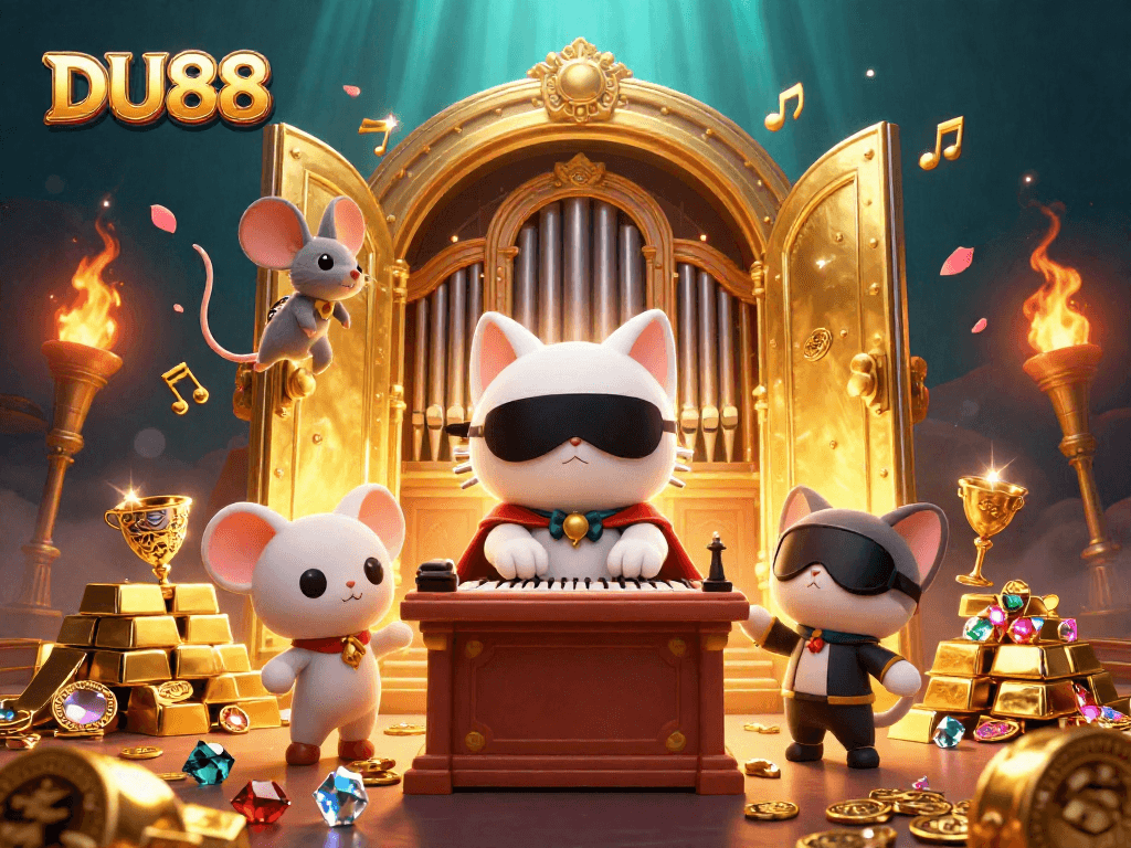 Experience the excitement of DU88 with a dynamic casino scene featuring vibrant treasures and enchanting characters.