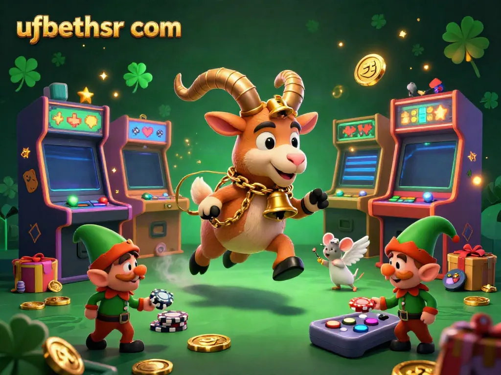 Experience thrilling gameplay at ufabethsr com with a whimsical casino scene featuring Krampus, angel mouse, and gremlins.