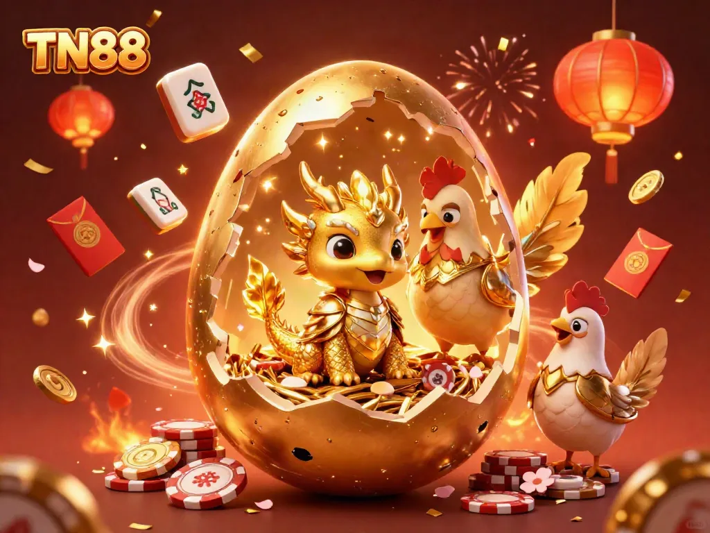 Win exciting rewards at TN88 with a vibrant online casino adventure featuring a golden dragon.