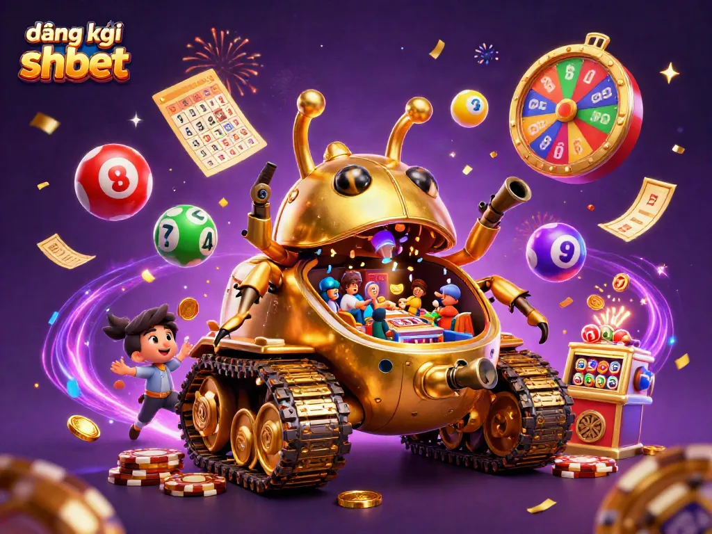 Experience the thrill of đăng ký shbet with vibrant casinos and vibrant lottery excitement in this dynamic illustration.