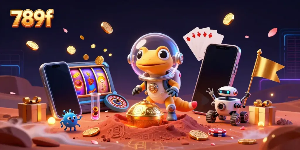 Experience the thrill of 789f with a Martian gecko uncovering a golden casino adventure.