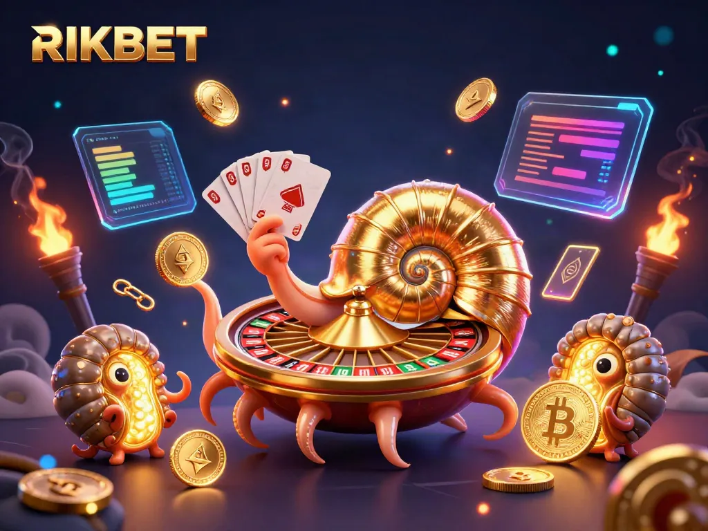 Experience the thrilling world of RIKBET with ancient nautilus and glowing crypto coins.