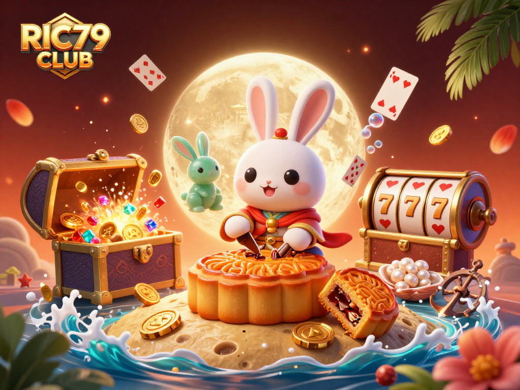 Experience winning vibes at RIC79 CLUB with our cartoon moon rabbit and exciting casino treasures!