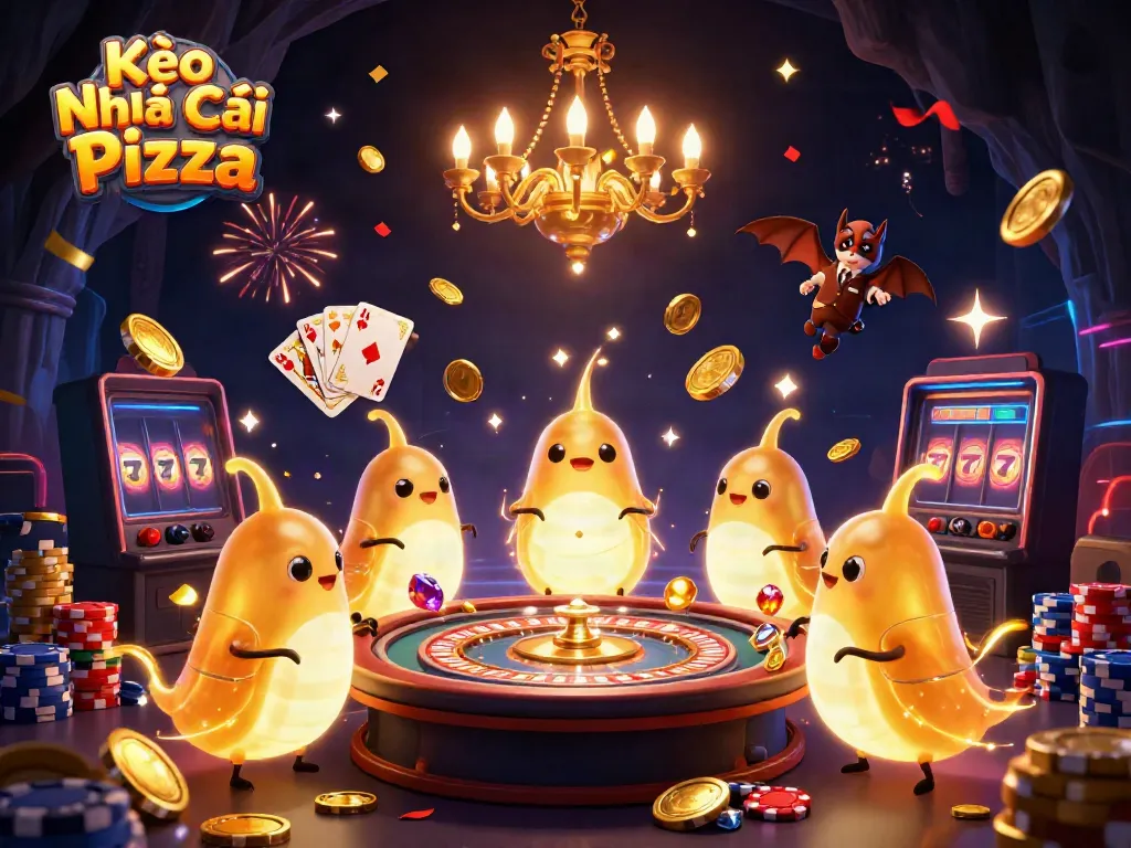 Experience Kèo Nhà Cái Pizza with glowworms illuminating a vibrant casino scene filled with excitement