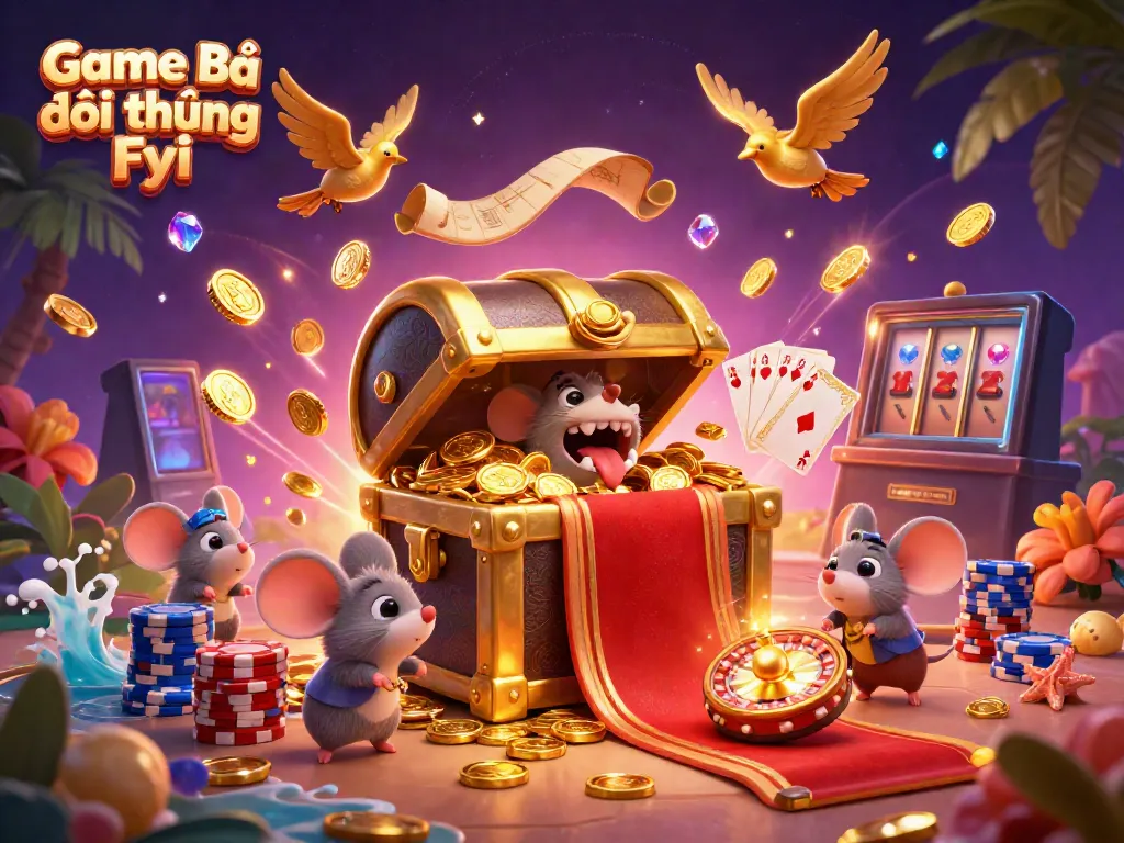 Experience vibrant gaming action with Game Bài Đổi Thưởng Fyi featuring golden treasures and dynamic casino elements.