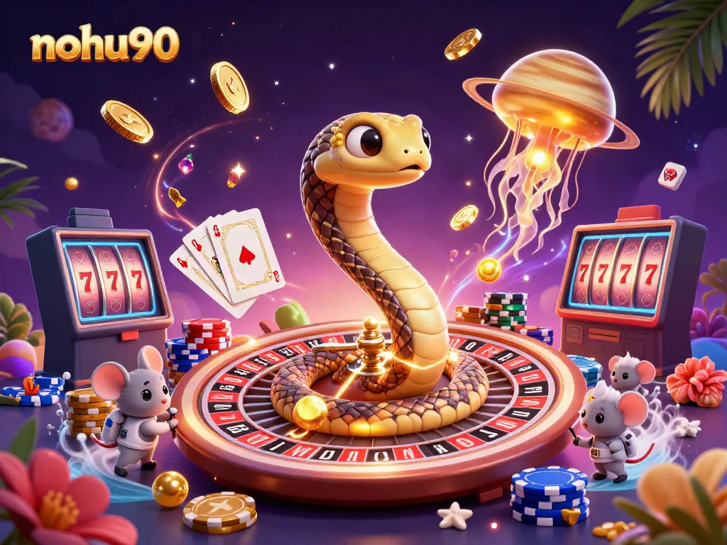 Experience thrilling bets with nohu90 as astronaut mice gamble on a cosmic roulette wheel.