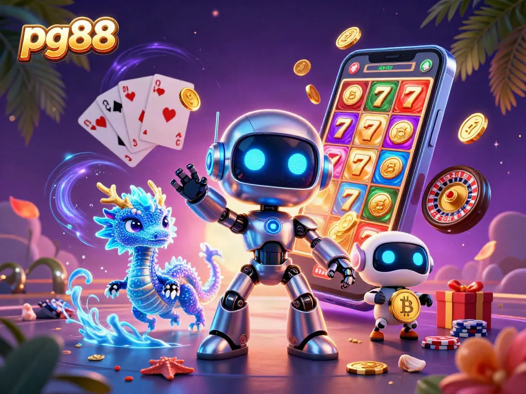 Experience thrilling gameplay with pg88's vibrant 3D casino scene featuring exciting slot games and crypto elements.