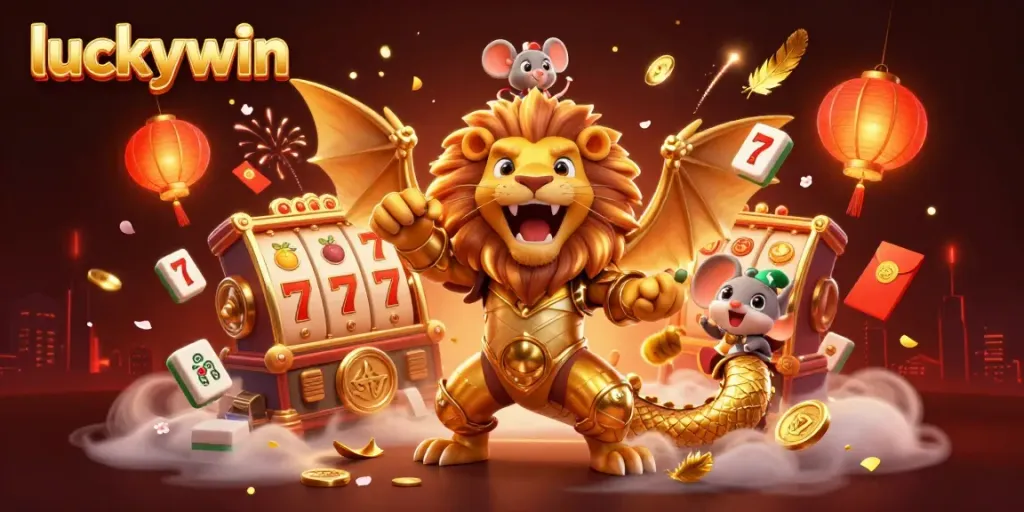 Experience thrilling wins with luckywin in this vibrant, animated casino scene full of dynamic game elements.