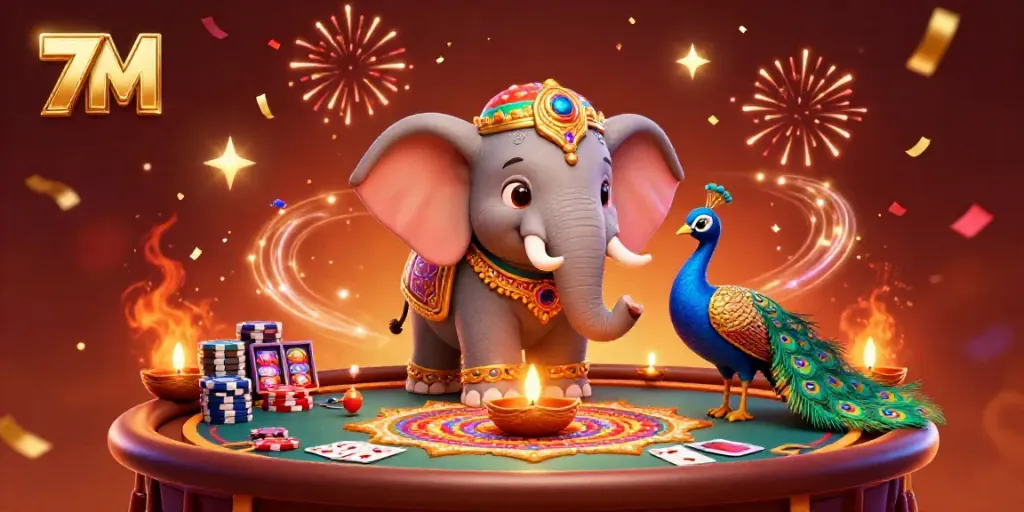 Experience the 7M themed celebration with vibrant casino elements and festive details.