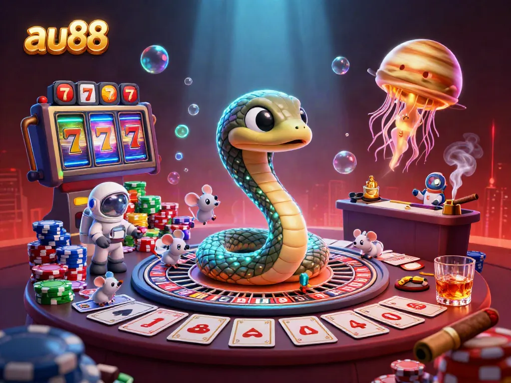 Experience thrilling bets at au88, a vibrant casino scene featuring slot reels and bets placed by animated mice.