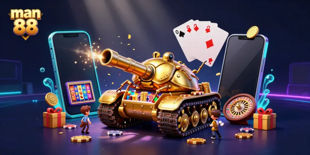 Experience the excitement of man 88 with a golden beetle tank casino scene filled with games and winning moments.