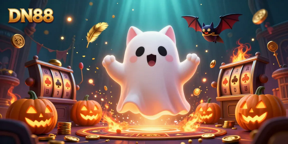 Join the thrilling adventure at DN88 as a friendly ghost cat explores a haunted casino with exciting slot games.