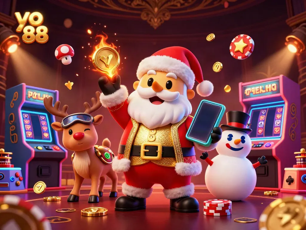 Experience the excitement of yo 88 with Santa, his reindeer dealer, and a poker chip snowman!