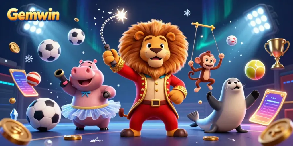 Engage in thrilling gameplay with Gemwin's vibrant circus-themed casino adventure illustration.