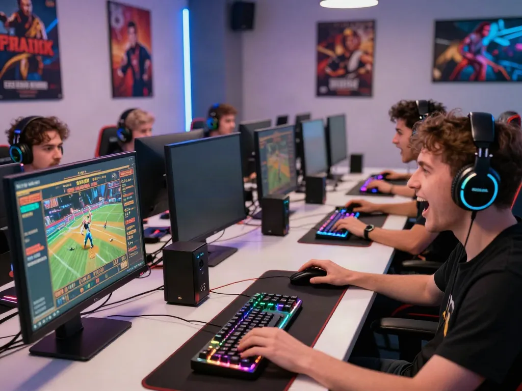 Exciting gaming moment at 9bet.com with players celebrating wins in a vibrant room.