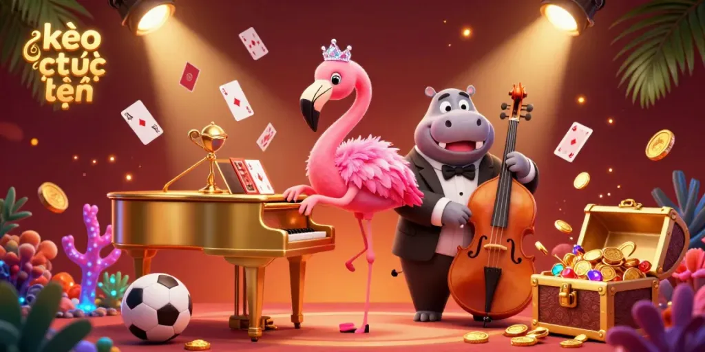 Engage with kèo trực tuyến as a flamingo singer and hippo bassist create a vibrant casino ambiance.